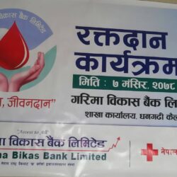 गरिमा विकास बैंकको धनगढी शाखाले रक्तदान कार्यक्रम गरी मनायो १५ औँ वार्षिकोत्सव
